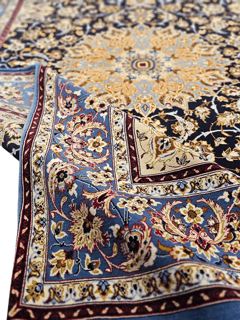 258x153 cm Fine ‘signed’ Isfahan Silk and Wool Handmade black and yellow rug - Rugoutlet