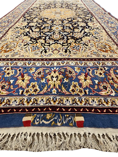 258x153 cm Fine ‘signed’ Isfahan Silk and Wool Handmade black and yellow rug - Rugoutlet