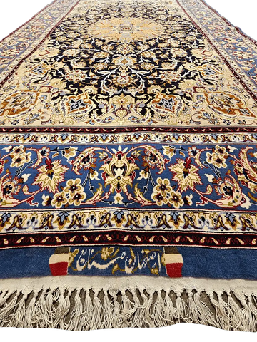258x153 cm Fine ‘signed’ Isfahan Silk and Wool Handmade black and yellow rug - Rugoutlet