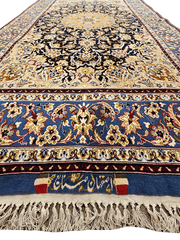 258x153 cm Fine ‘signed’ Isfahan Silk and Wool Handmade black and yellow rug