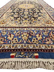 258x153 cm Fine ‘signed’ Isfahan Silk and Wool Handmade black and yellow rug - Rugoutlet