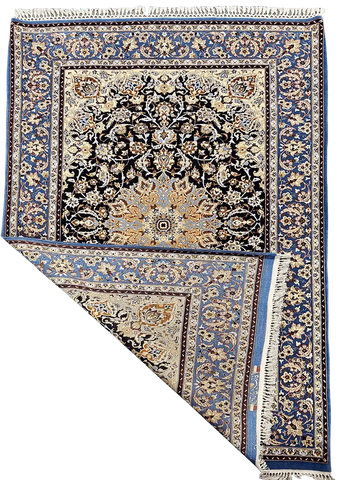 258x153 cm Fine ‘signed’ Isfahan Silk and Wool Handmade black and yellow rug - Rugoutlet