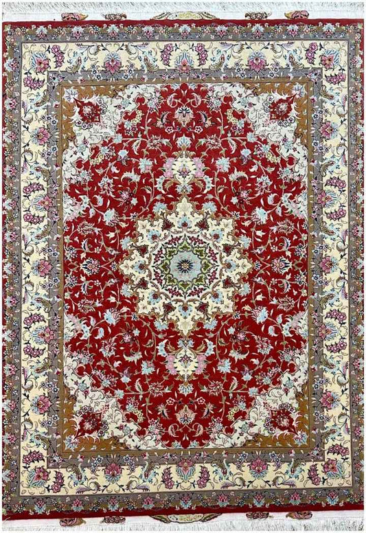 200x150 cm Persian Tabriz silk and wool red rug