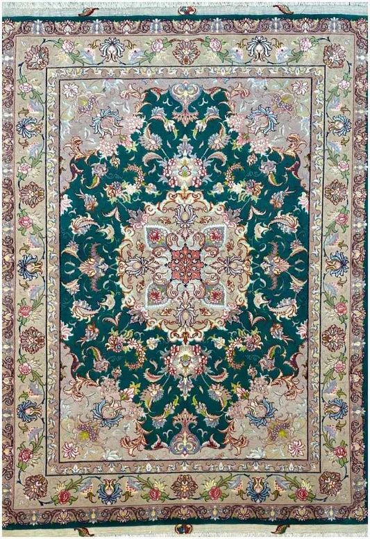 200x150 cm Persian Tabriz Silk and wool green rug