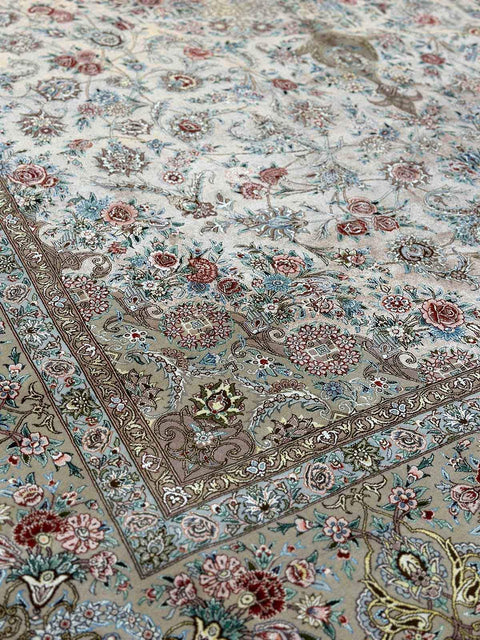 350x250 cm Isfahan silk and wool handmade Peach rug - Rugoutlet