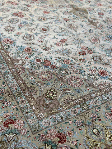 350x250 cm Isfahan silk and wool handmade Peach rug - Rugoutlet
