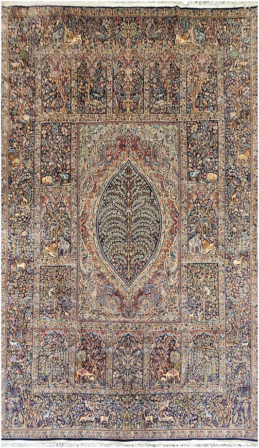 400x301cm Fine Old Kerman Ravar tree of life, zoo Wool handmade navy blue rug