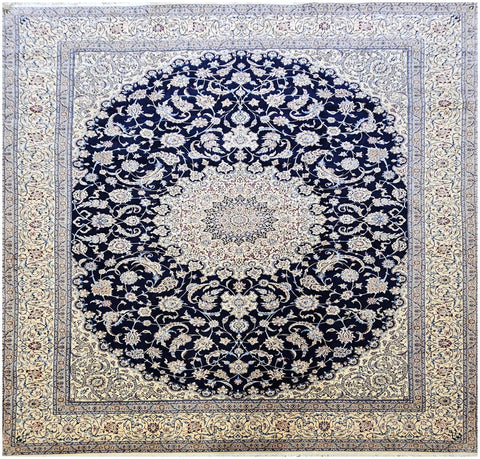 420x313 cm Nain Silk and Wool 6L Rugs Handmade Blue & Ivory - Rugoutlet