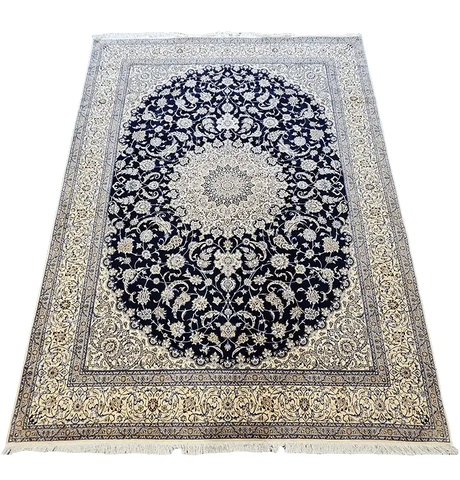 420x313 cm Nain Silk and Wool 6L Rugs Handmade Blue & Ivory - Rugoutlet