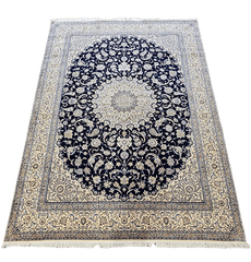 420x313 cm Nain Silk and Wool 6L Rugs Handmade Blue & Ivory - Rugoutlet