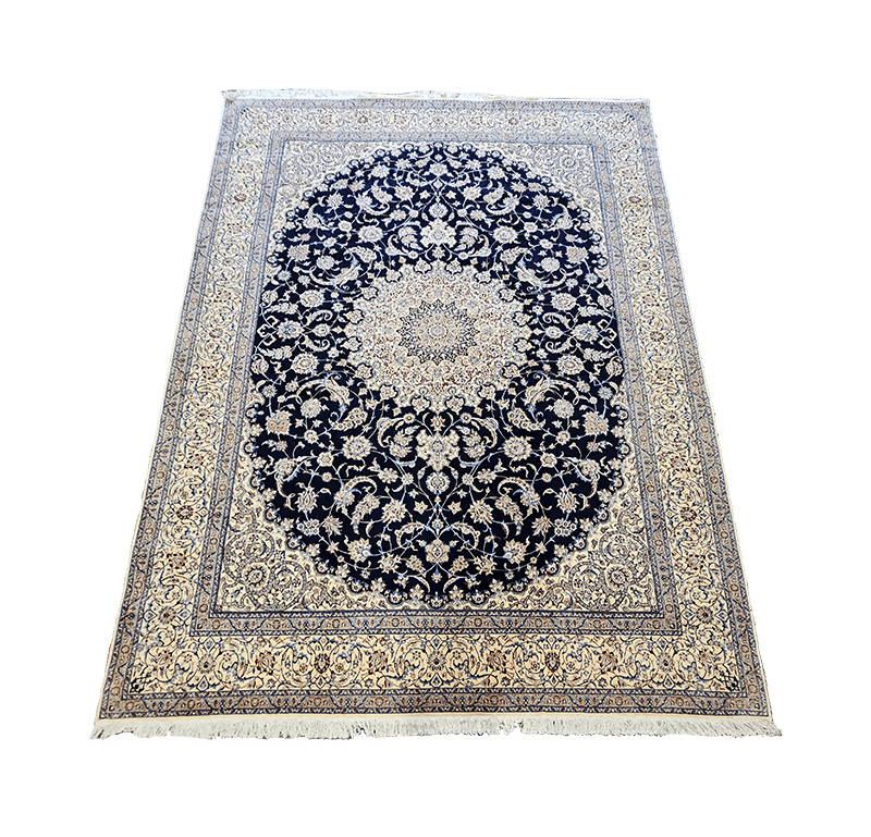 420x313 cm Nain Silk and Wool 6L Rugs Handmade Blue & Ivory - Rugoutlet