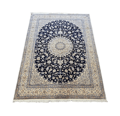 420x313 cm Nain Silk and Wool 6L Rugs Handmade Blue & Ivory - Rugoutlet