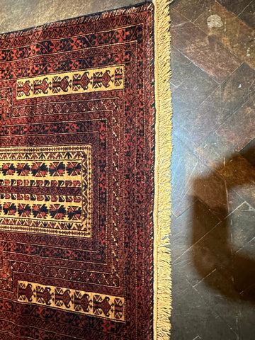 140 x 90 cm Fine Old Baluch Prayer Rug Hand-Knotted Red & Black Colour - Rugoutlet