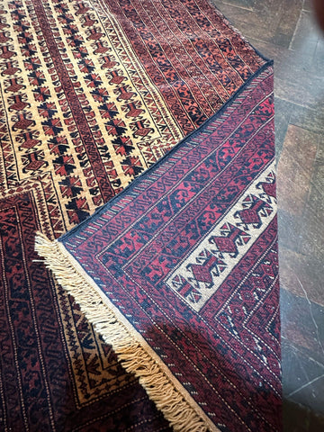 140 x 90 cm Fine Old Baluch Prayer Rug Hand-Knotted Red & Black Colour - Rugoutlet
