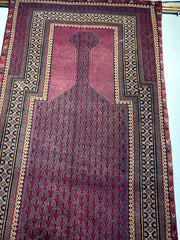 140 x 90 cm Fine Old Baluch Prayer Rug Hand-Knotted Pink & Beige Colour - Rugoutlet