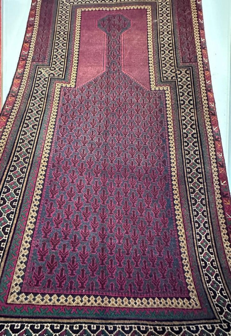 140 x 90 cm Fine Old Baluch Prayer Rug Hand-Knotted Pink & Beige Colour - Rugoutlet