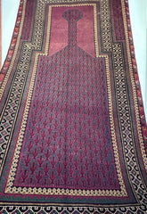 140 x 90 cm Fine Old Baluch Prayer Rug Hand-Knotted Pink & Beige Colour - Rugoutlet