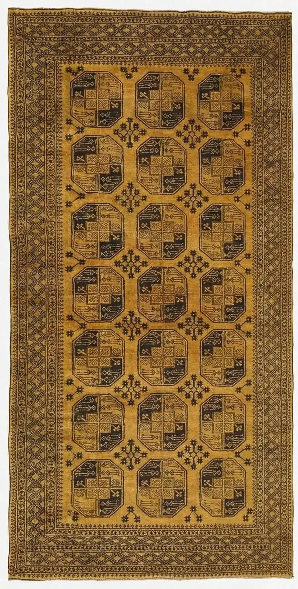Golden Afghan Tribal Wool Rug 368 x 249 cm (12.07 x 8.17 ft)