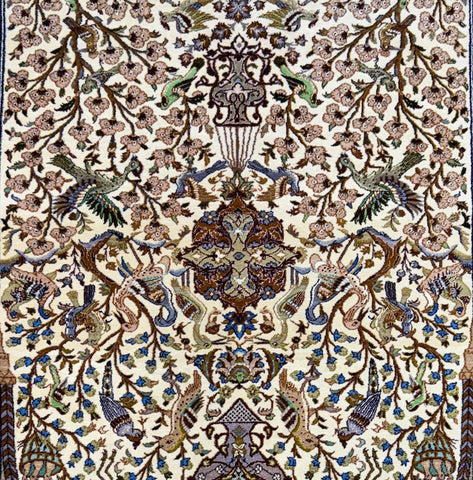 Persian Isfahan Naael Design Silk Rug – Handmade Luxury Tree of Life Rug – 240 x 150 cm