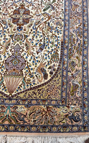 Persian Isfahan Naael Design Silk Rug – Handmade Luxury Tree of Life Rug – 240 x 150 cm