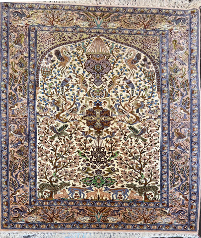 Persian Isfahan Naael Design Silk Rug – Handmade Luxury Tree of Life Rug – 240 x 150 cm