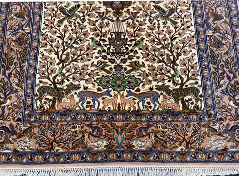 Persian Isfahan Naael Design Silk Rug – Handmade Luxury Tree of Life Rug – 240 x 150 cm