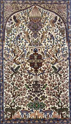 Persian Isfahan Naael Design Silk Rug – Handmade Luxury Tree of Life Rug – 240 x 150 cm
