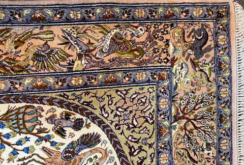Persian Isfahan Naael Design Silk Rug – Handmade Luxury Tree of Life Rug – 240 x 150 cm