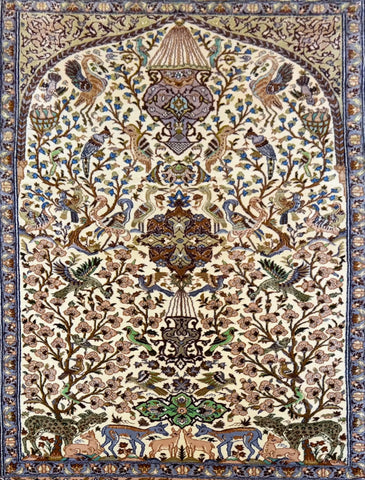 Persian Isfahan Naael Design Silk Rug – Handmade Luxury Tree of Life Rug – 240 x 150 cm