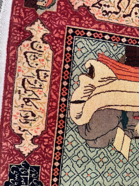 Persian Tabriz Handmade Silk Rug - Red & Beige Grey Red - 220 cm x 200 cm
