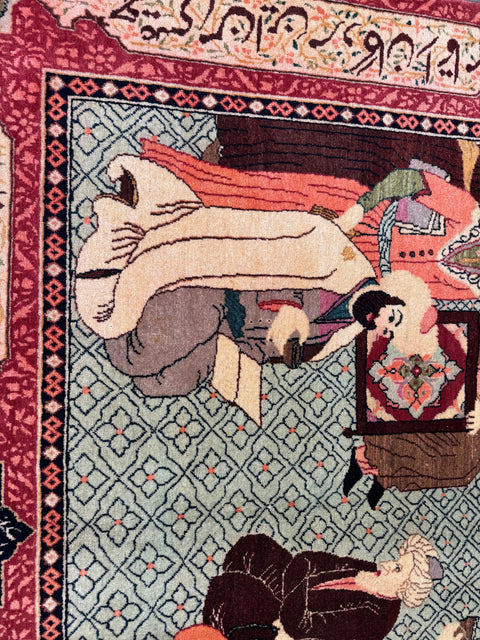 Persian Tabriz Handmade Silk Rug - Red & Beige Grey Red - 220 cm x 200 cm