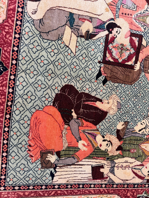 Persian Tabriz Handmade Silk Rug - Red & Beige Grey Red - 220 cm x 200 cm