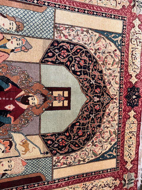 Persian Tabriz Handmade Silk Rug - Red & Beige Grey Red - 220 cm x 200 cm