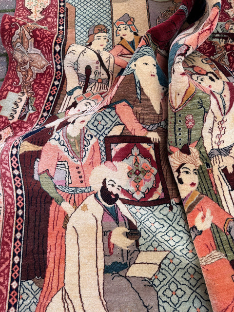 Persian Tabriz Handmade Silk Rug - Red & Beige Grey Red - 220 cm x 200 cm