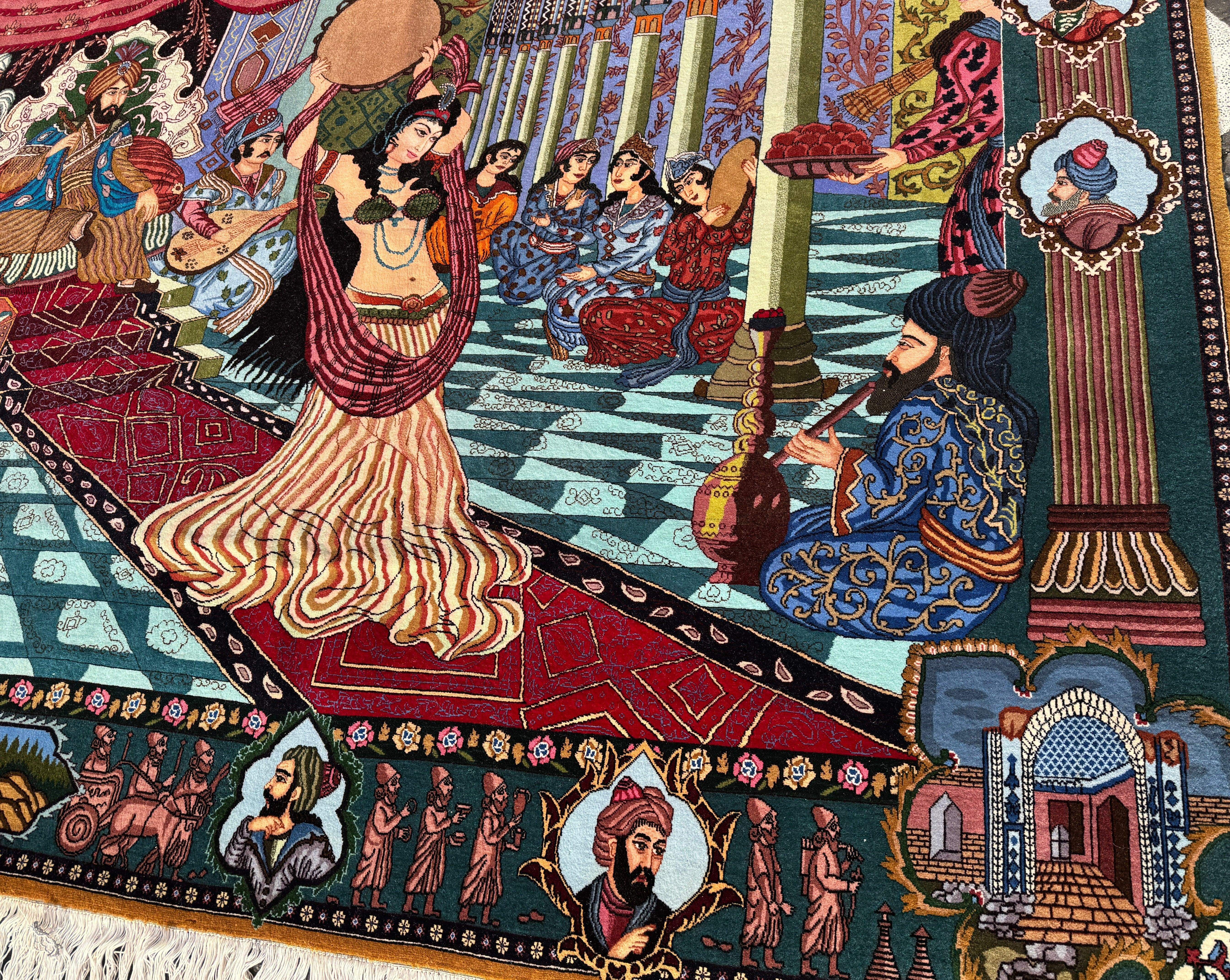 Persian Tabriz Handmade Silk Rug - Red Green Blue Grey & Beige Grey Blue - 290 cm x 204 cm