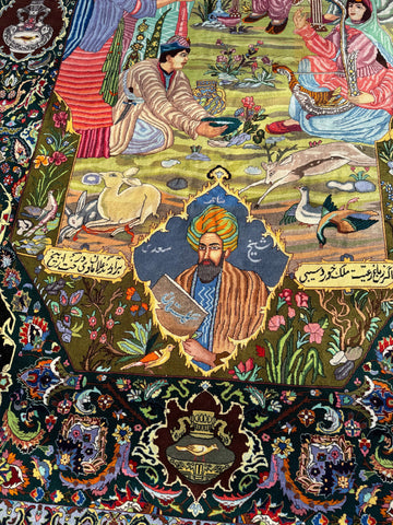 Persian Tabriz Handmade Silk Rug - Red Green Blue Grey & Beige Grey Blue - 300 cm x 200 cm