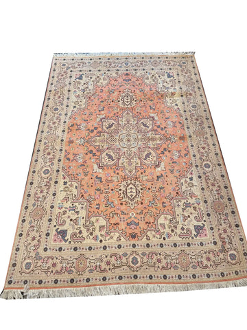 Handmade Persian Tabriz Wool & Silk Rug 200x250cm – Pink & Beige Traditional Oriental Rug