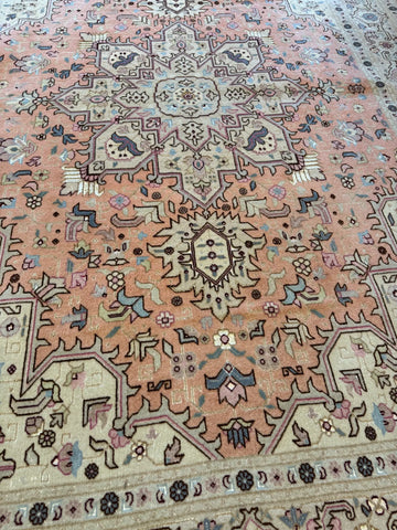 Handmade Persian Tabriz Wool & Silk Rug 200x250cm – Pink & Beige Traditional Oriental Rug