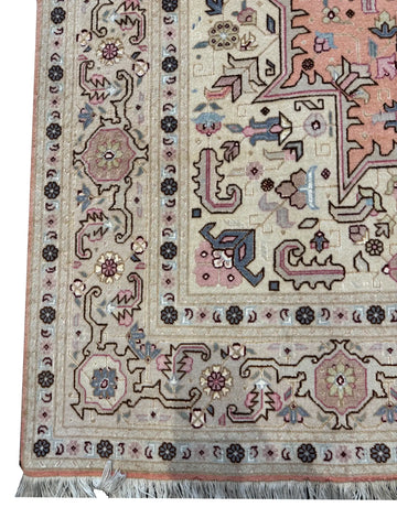 Handmade Persian Tabriz Wool & Silk Rug 200x250cm – Pink & Beige Traditional Oriental Rug