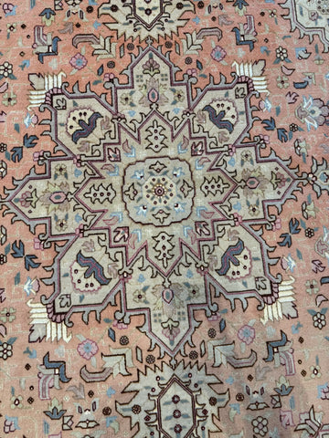 Handmade Persian Tabriz Wool & Silk Rug 200x250cm – Pink & Beige Traditional Oriental Rug
