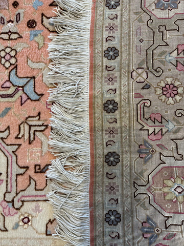 Handmade Persian Tabriz Wool & Silk Rug 200x250cm – Pink & Beige Traditional Oriental Rug