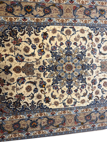 Handmade Isfahan Wool & Silk Rug 241x158 cm – Beige & Blue Rug
