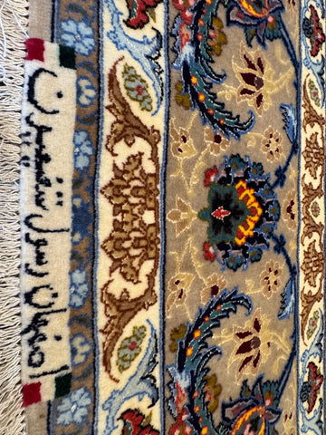 Handmade Isfahan Wool & Silk Rug 241x158 cm – Beige & Blue Rug