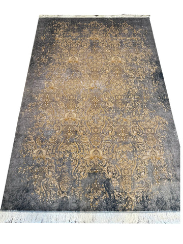 Modern Powerloom Acrylic Rug with Silk Tassels 225x150 cm – Grey & Golden Rug