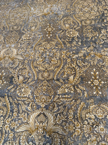 Modern Powerloom Acrylic Rug with Silk Tassels 225x150 cm – Grey & Golden Rug