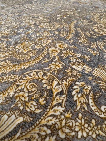 Modern Powerloom Acrylic Rug with Silk Tassels 225x150 cm – Grey & Golden Rug