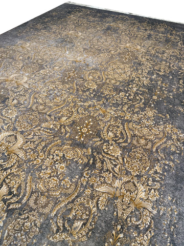 Modern Powerloom Acrylic Rug with Silk Tassels 225x150 cm – Grey & Golden Rug