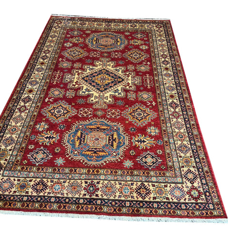 Handmade Super Kazak Wool Rug 167x242 cm – Red & Golden Natural Dye Rug
