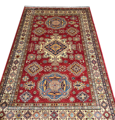 Handmade Super Kazak Wool Rug 167x242 cm – Red & Golden Natural Dye Rug