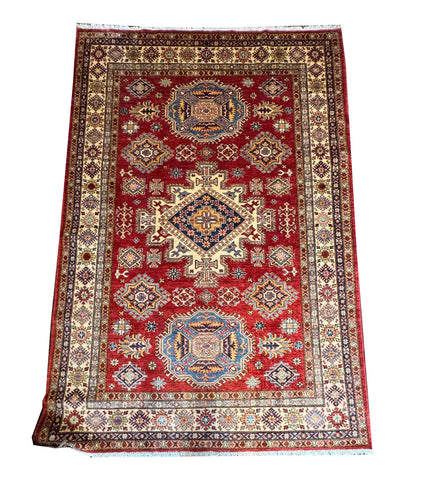 Handmade Super Kazak Wool Rug 167x242 cm – Red & Golden Natural Dye Rug